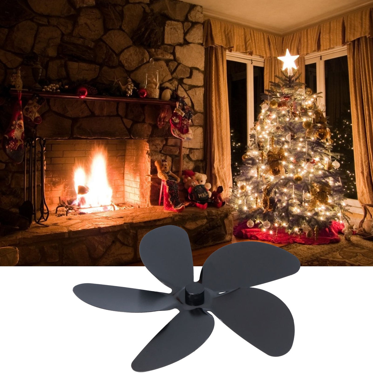 Fan Blade Replacement Fireplace Aluminum Alloy Blade Black Universal Stove Fan Blade5 Blade