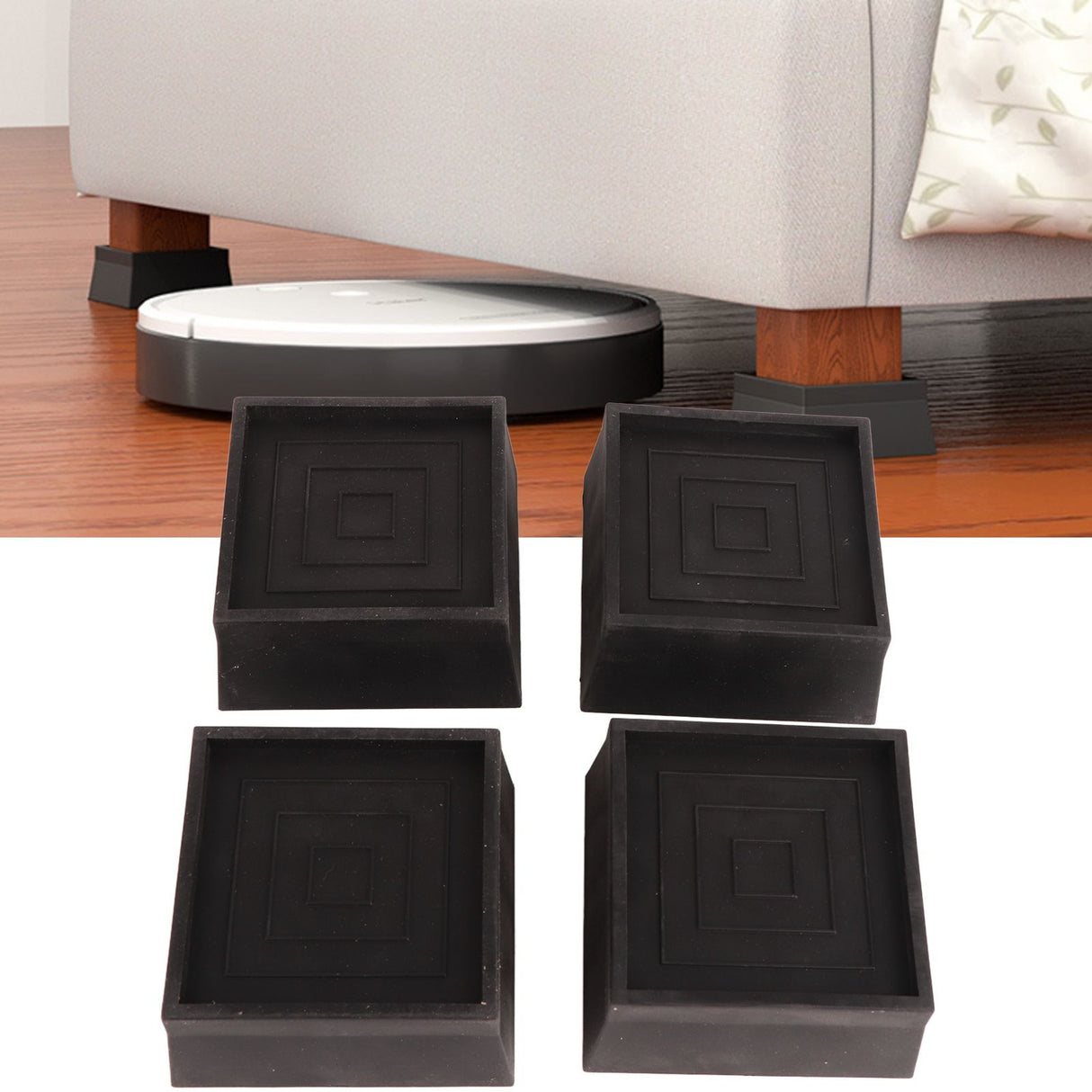 Furniture Riser 2 Inch Stackable TPU Square Desk Riser Heavy Duty Waterproof Anti Slip Black Heighten Riser Bed Lift
