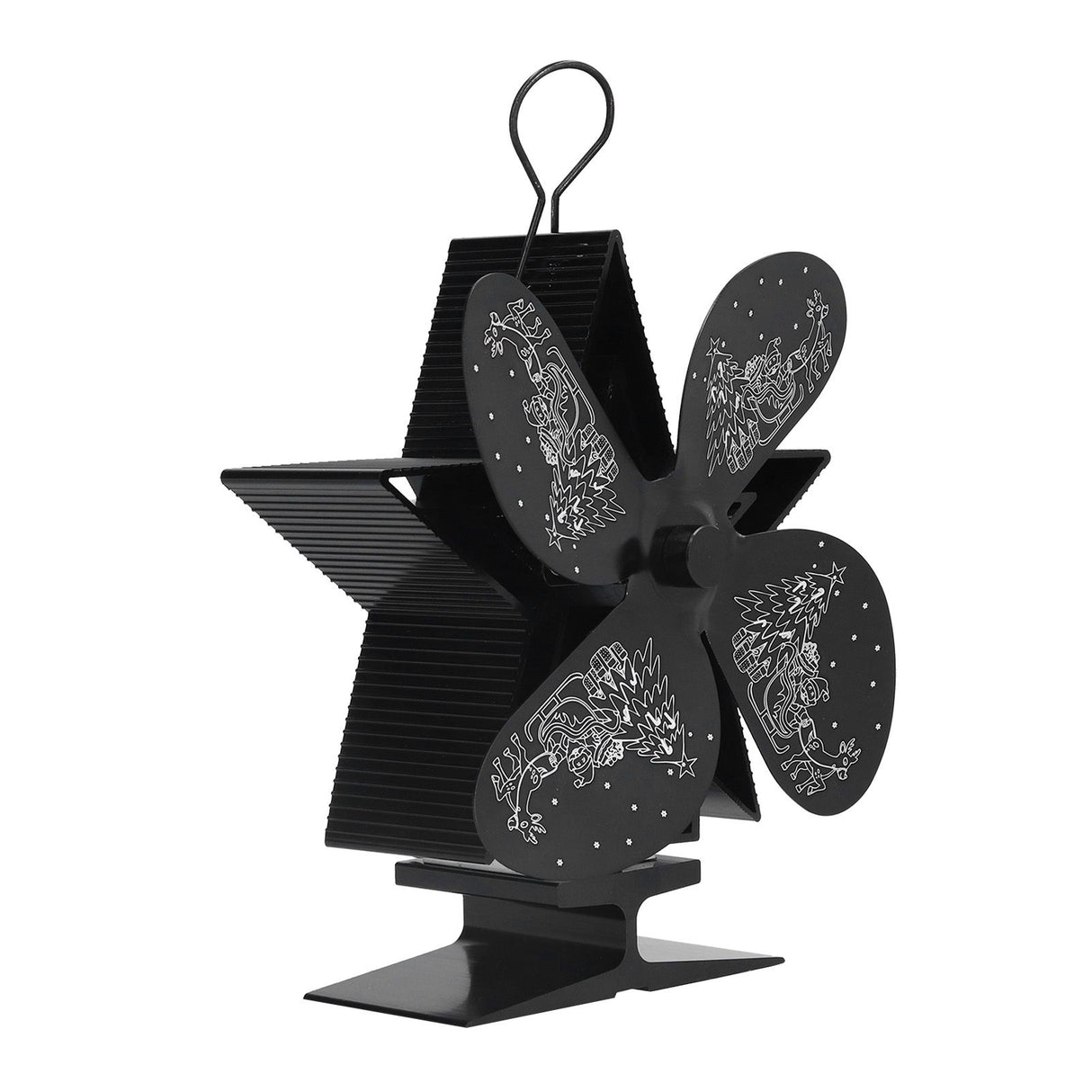 4 Blades Heat Powered Fan Santa Claus Pattern Fireplace Fan for Heat Distribution Circulating Warm AirBlack