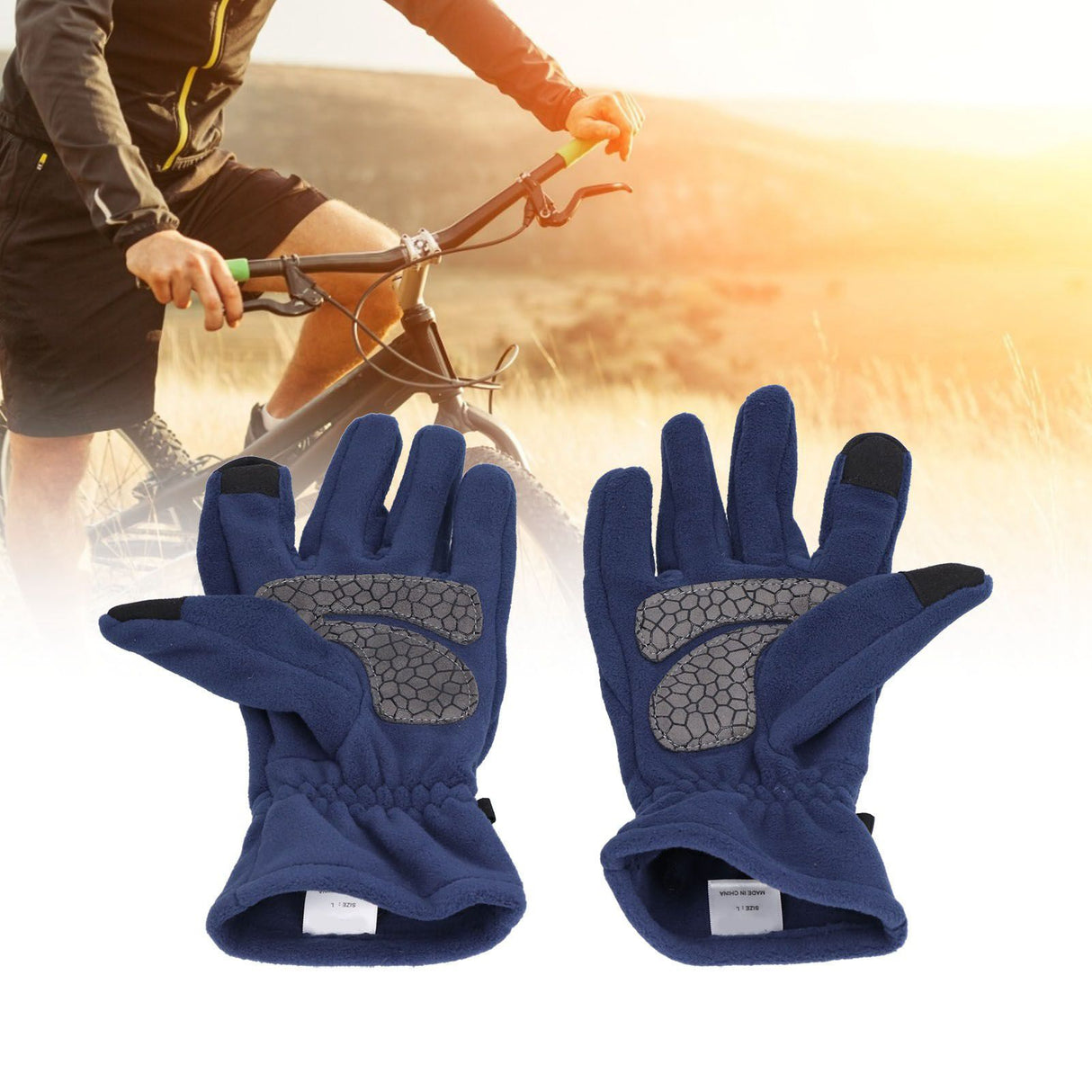 Windproof Gloves Induced Wearable Thickened Non Slip Blue Winter Gloves for Outdoor RidingS