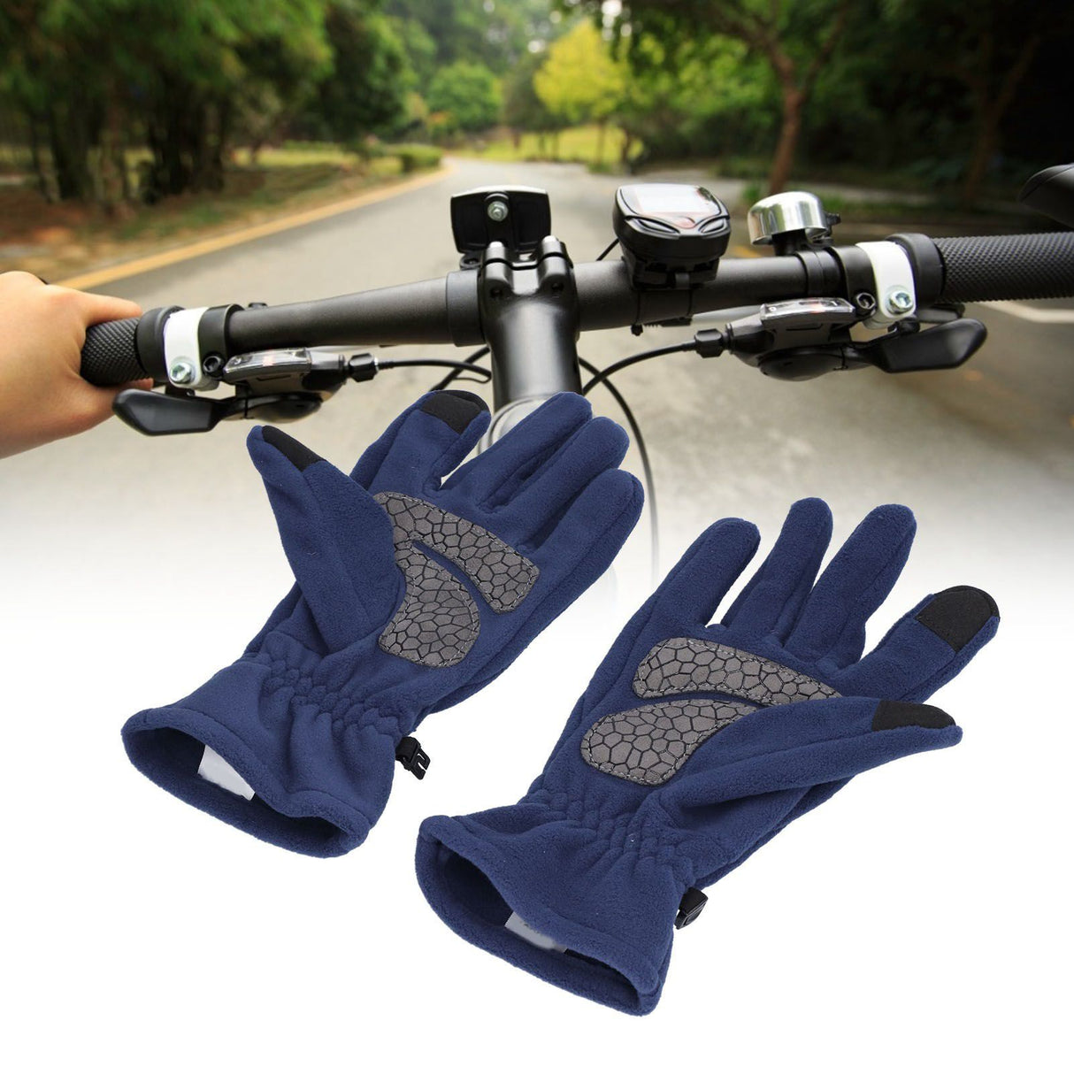 Windproof Gloves Induced Wearable Thickened Non Slip Blue Winter Gloves for Outdoor RidingS