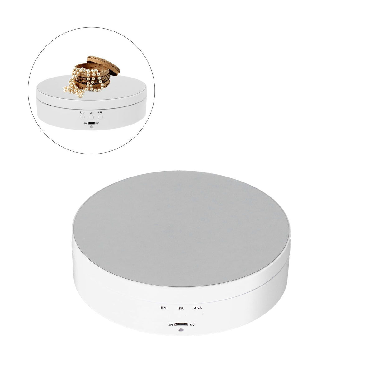 Motorized Rotating Display Stand 138mm Electric Rotating Turntable 3 Speed Adjustable USB Powered Jewelry Display BracketWhite