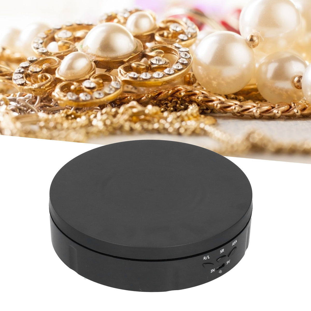 145mm 360° Round Auto Rotating Display Stand 3 Speed Control USB Powered Jewelry Turntable for ExhibitionBlack