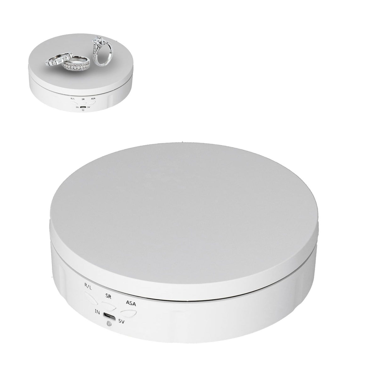 145mm 360° Round Auto Rotating Display Stand 3 Speed Control USB Powered Jewelry Turntable for ExhibitionWhite