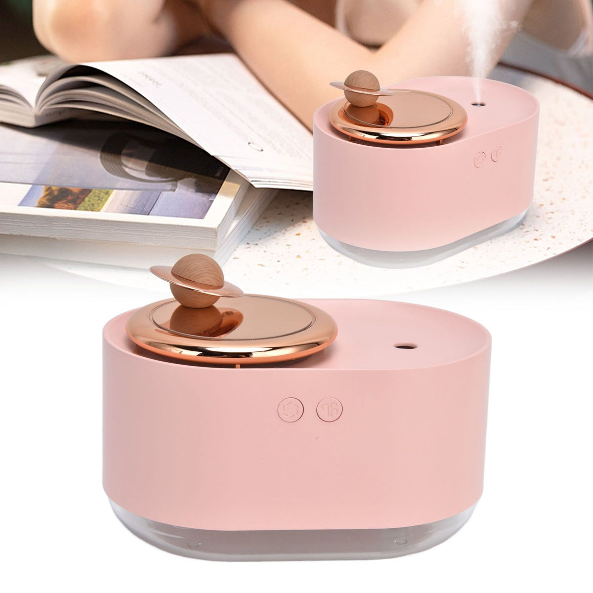 2 in 1 Rotating Planet Humidifier USB Charging Cordless Mute Spray Humidification for Home 1200MAHPink