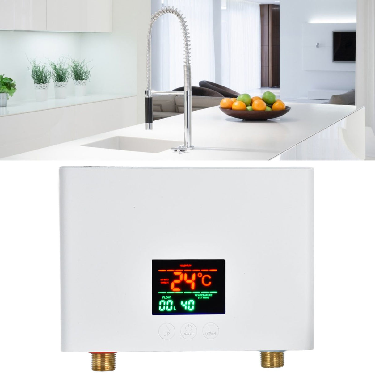 5500W Tankless Instant Electric Water Heater with Touch Panel Remote Control for Kitchen Bathroom 30‑55℃ 220VWhite