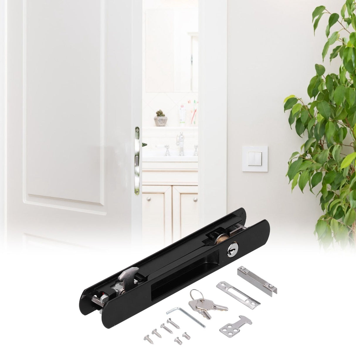 Sliding Door Lock Black Copper Zinc Alloy Lock Furniture Hardware for Balcony Door