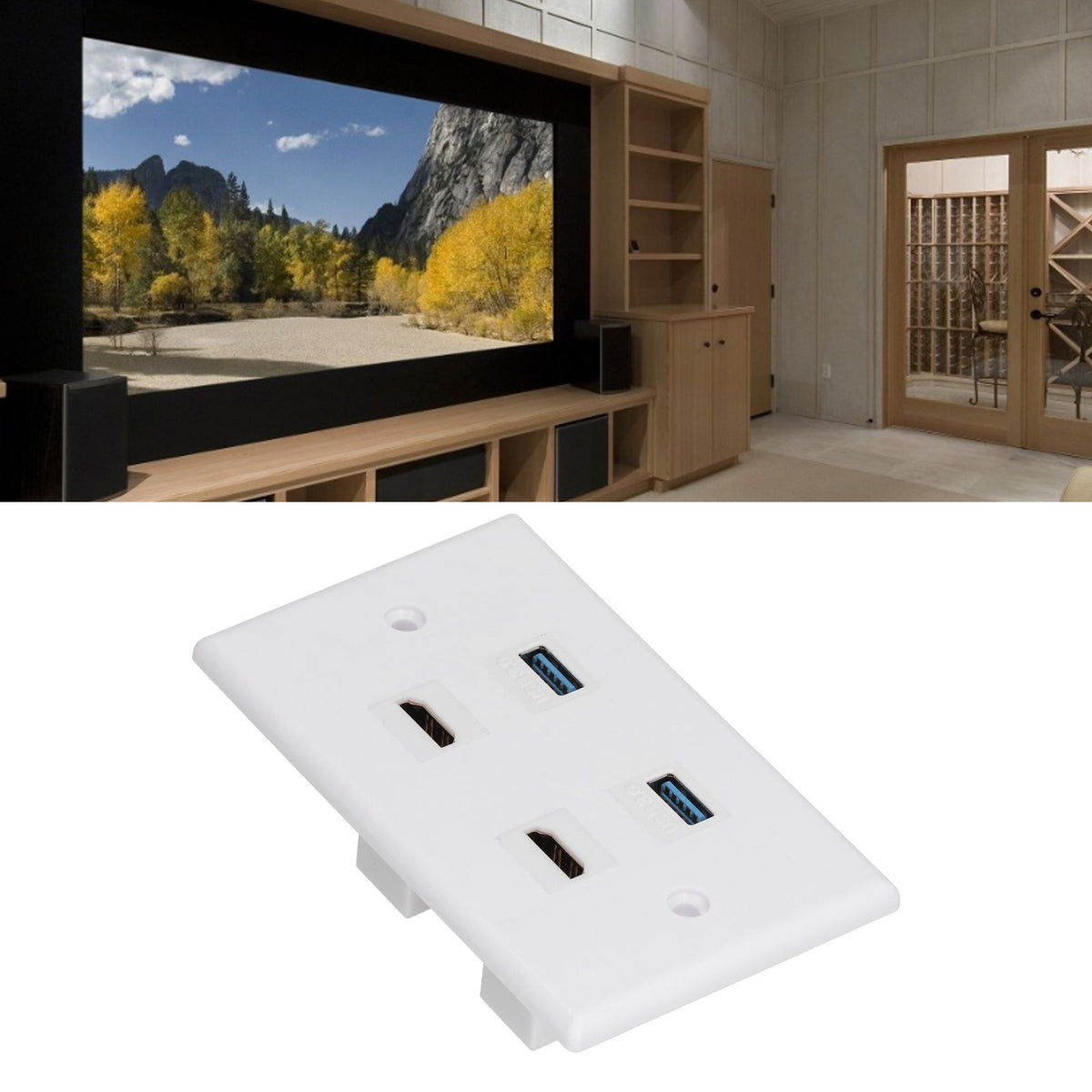 2 HD Multimedia Interface+2 USB3.0 Ports Panel Weld Free Audio Video Wall Outlet Plate Accessory