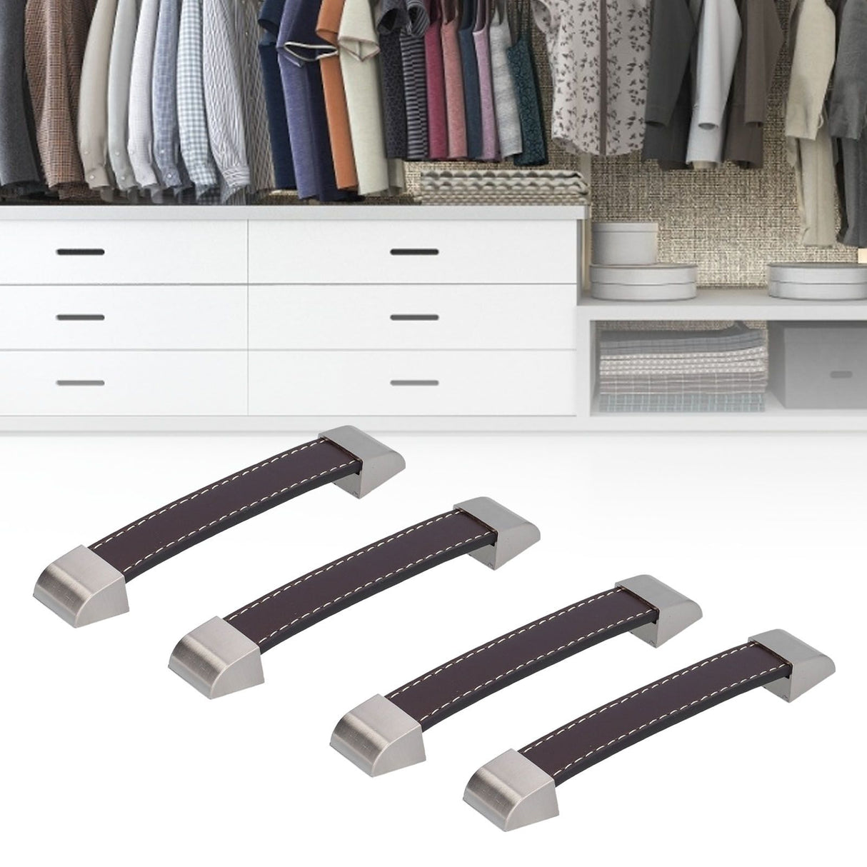 4 Set Furniture Handle Brown Rectangular Drawer Pull for Cabinet Side Doors Luggage