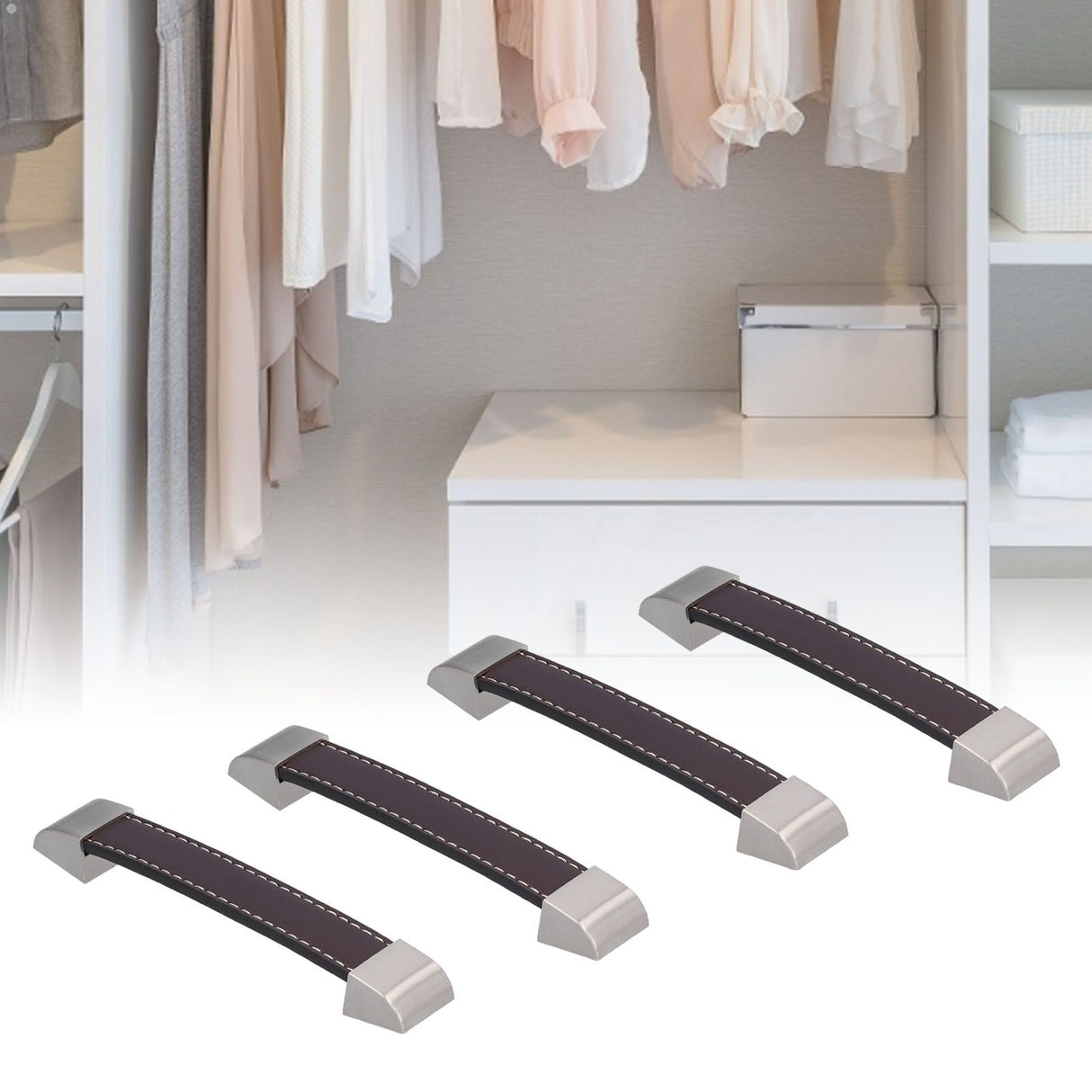 4 Set Furniture Handle Brown Rectangular Drawer Pull for Cabinet Side Doors Luggage