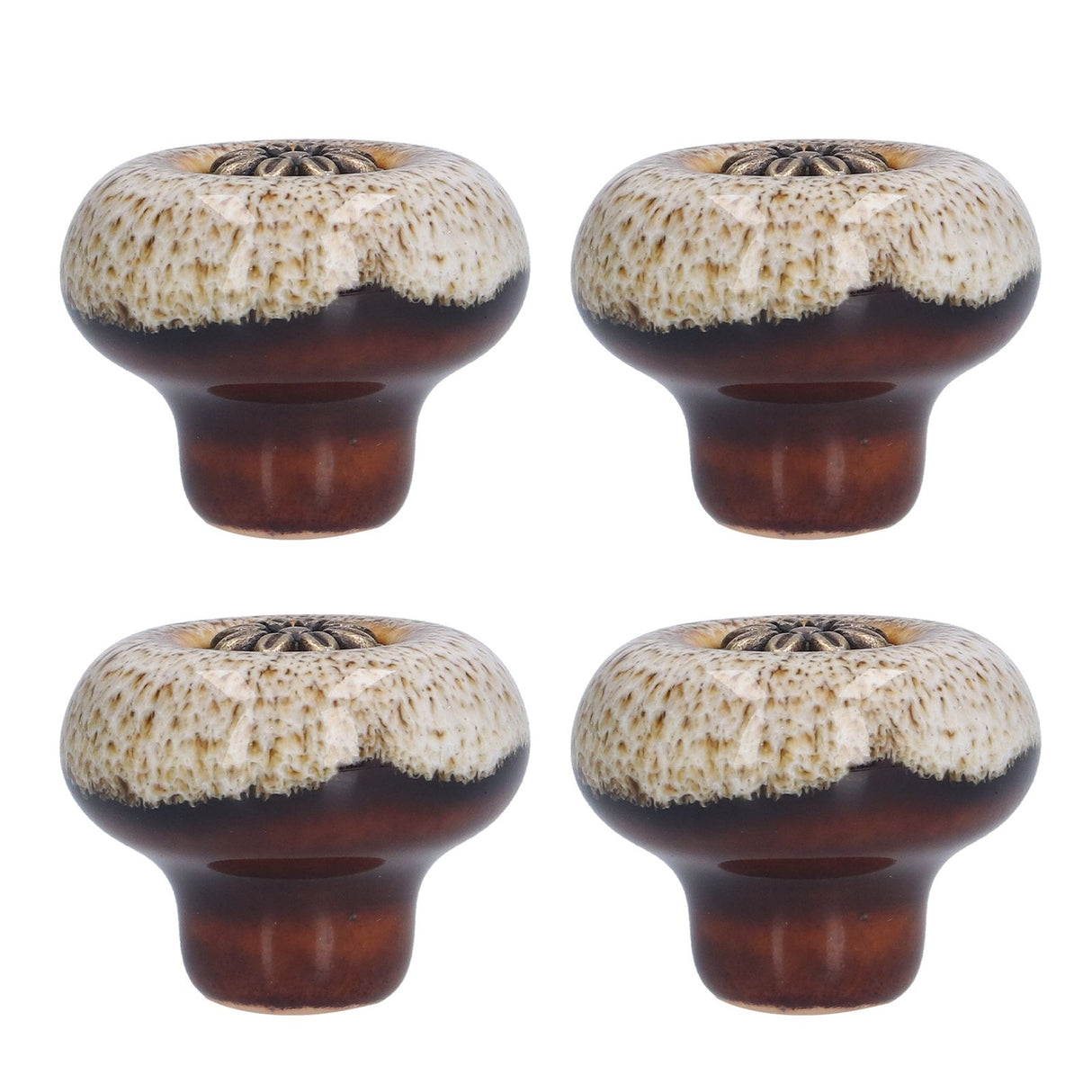 4 Set Cabinet Handle Retro Round Shaped Single Hole Door Knob for Home Bedroom Living RoomGreen Ancient Leopard Print White