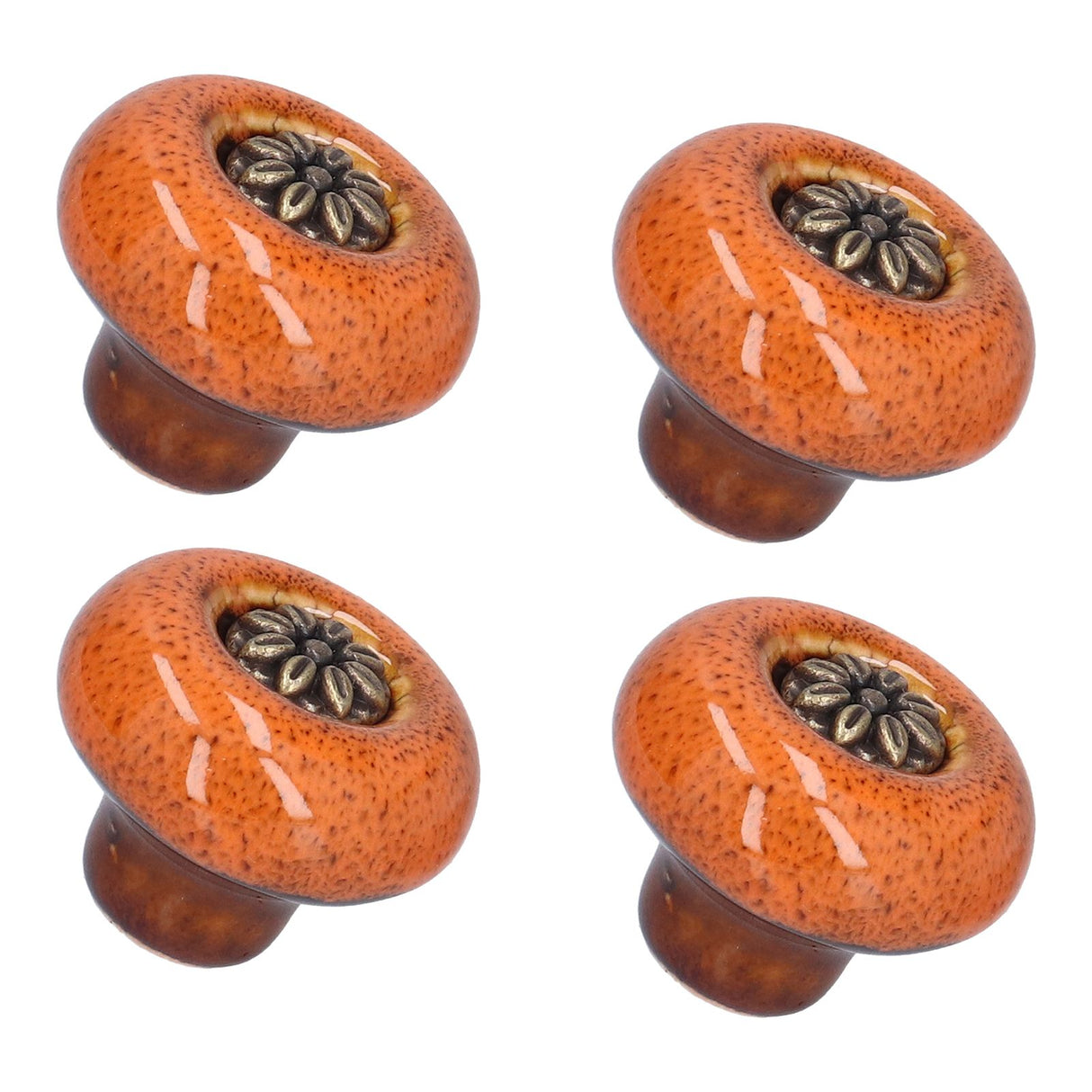 4 Set Cabinet Handle Retro Round Shaped Single Hole Door Knob for Home Bedroom Living RoomGreen Ancient Leopard Print Orange