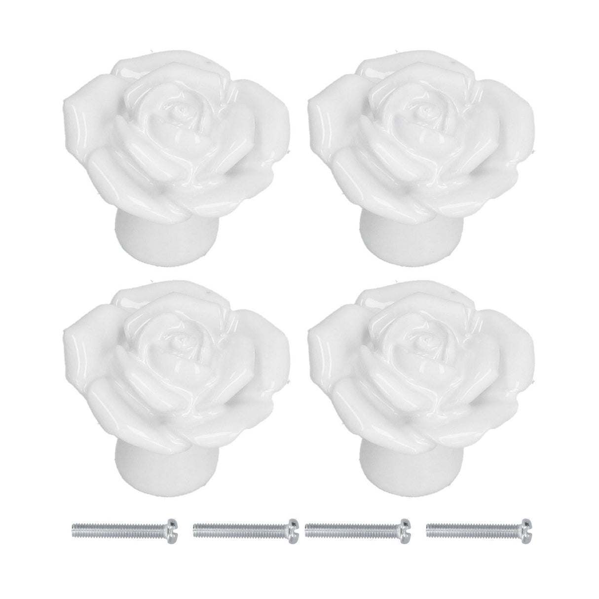 4 Set Rose Shaped Handle Modern Ceramic Cabinet Knob for Home Living Room BedroomWhite