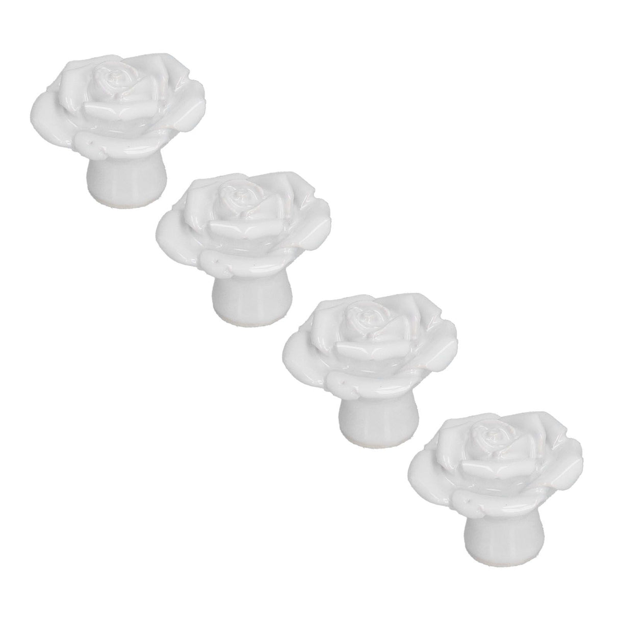 4 Set Rose Shaped Handle Modern Ceramic Cabinet Knob for Home Living Room BedroomWhite