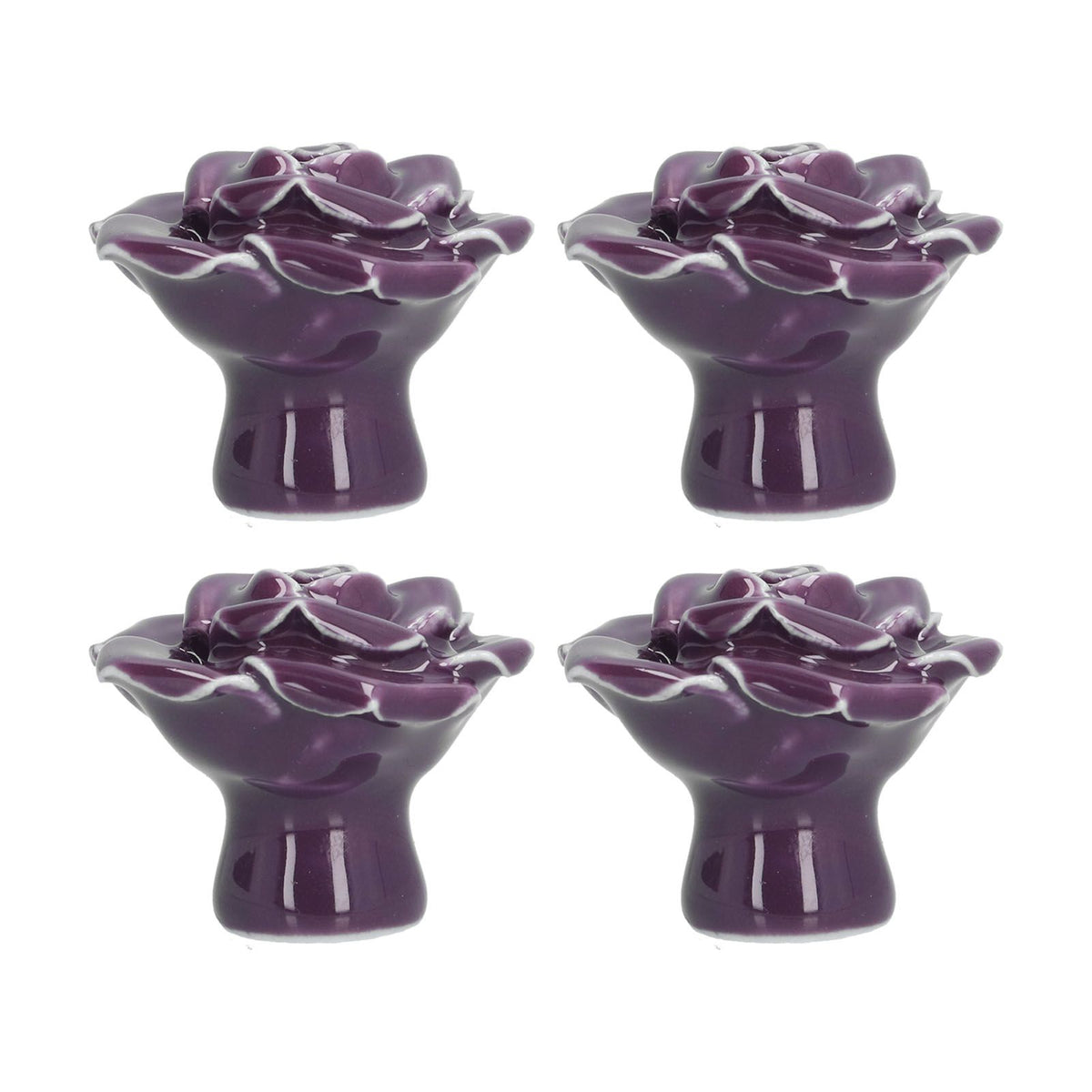 4 Set Rose Shaped Handle Modern Ceramic Cabinet Knob for Home Living Room BedroomPurple