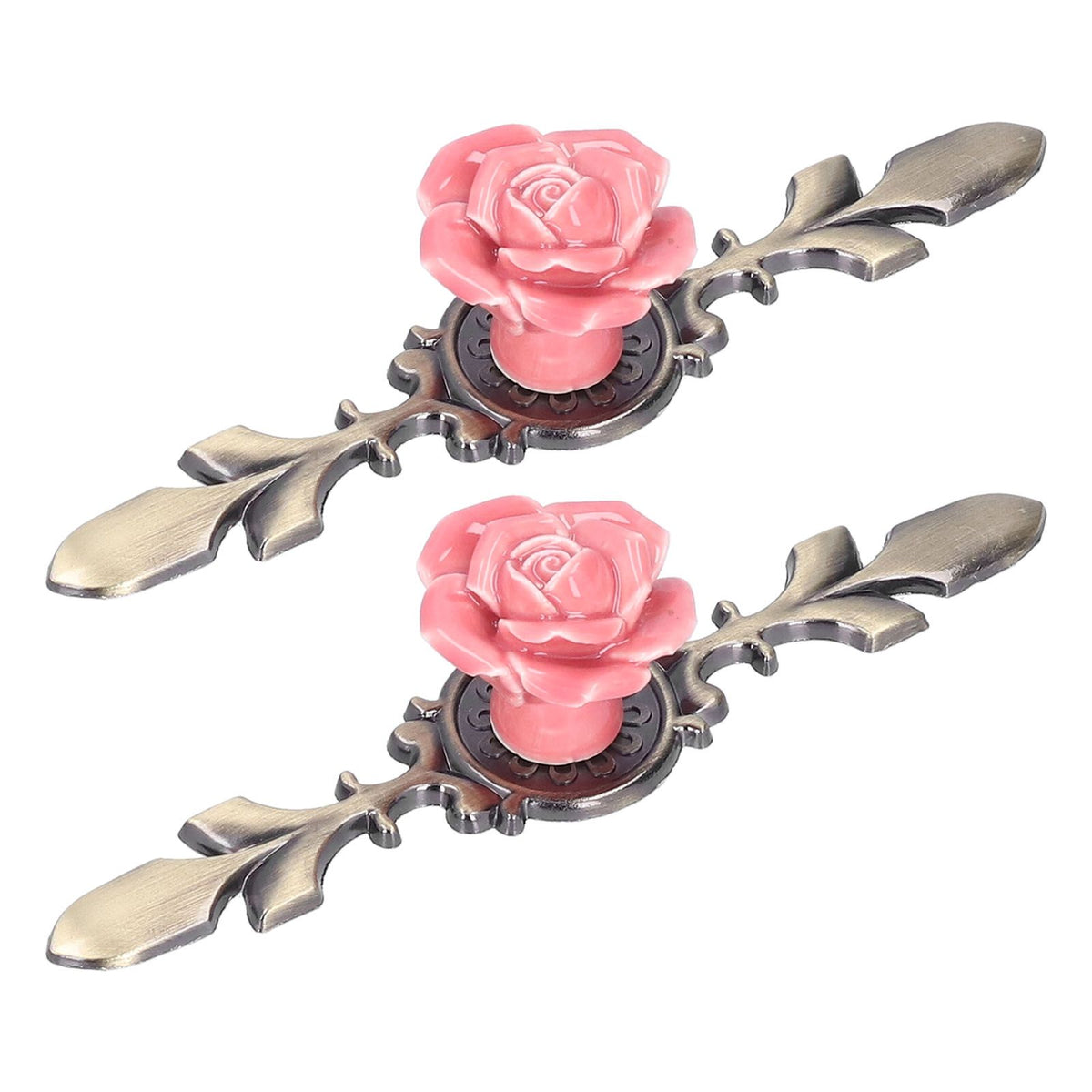 2Set Cabinet Knob Rose Flower Ceramic Pull Handle Closet Drawer Knob for Kitchen Furniture
