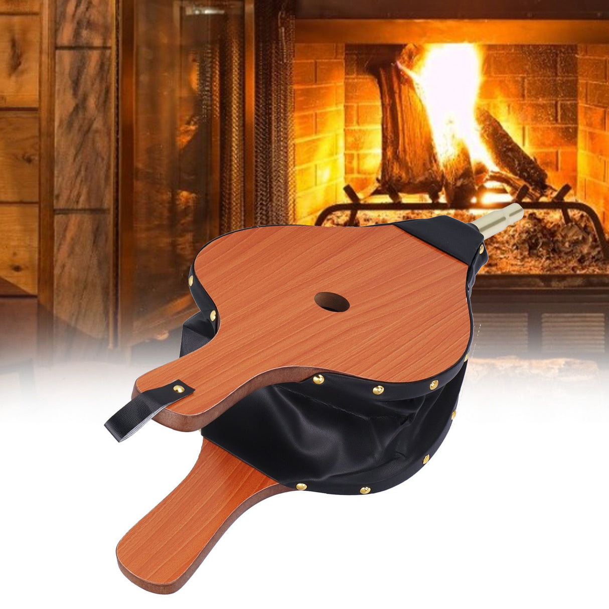 Wood Fireplace Bellows Large Wood Air Blower Cast Nozzle with Hanging Strap for Outdoor Camping BBQ