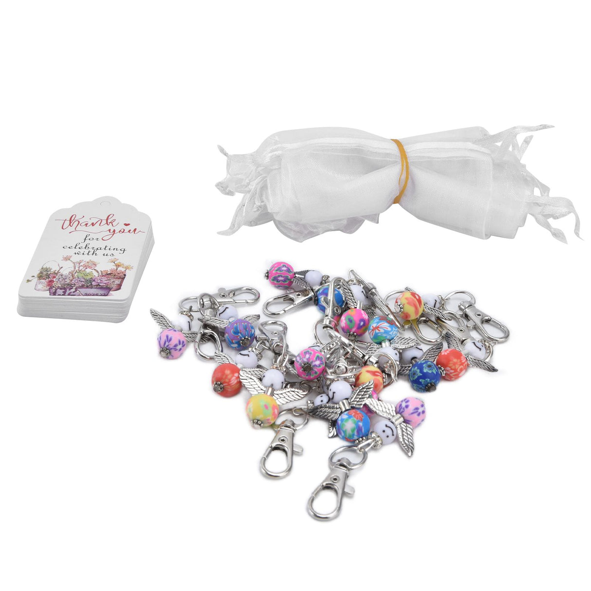 20PCS Cute Keychain Set with Cards Gift Bags for Baby Shower Bridal Shower Wedding Charm Party Favors