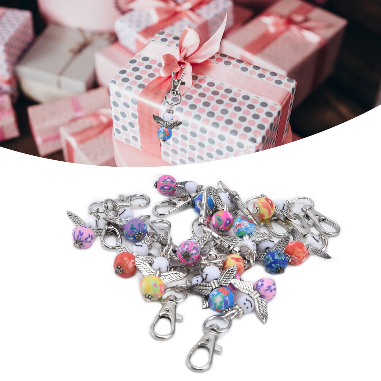 20PCS Cute Keychain Set with Cards Gift Bags for Baby Shower Bridal Shower Wedding Charm Party Favors
