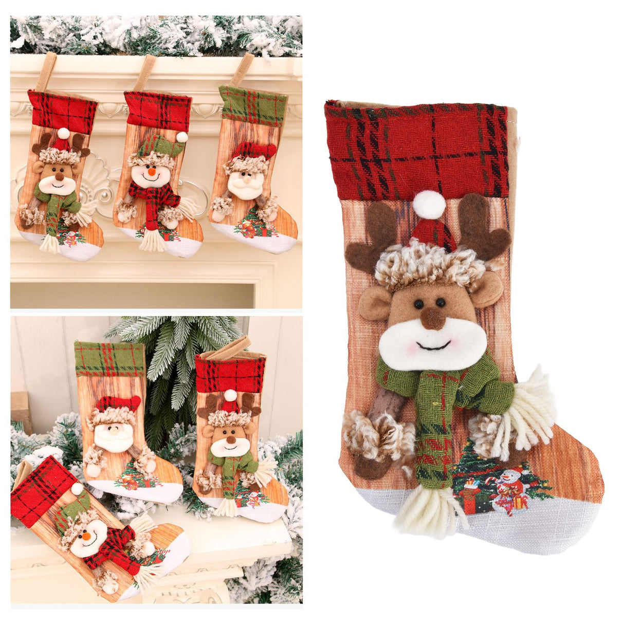 Christmas Stocking Three Dimensional Printed Christmas Stocking Gift Bag Ornament for Christmas Tree Fireplace HangingDeer