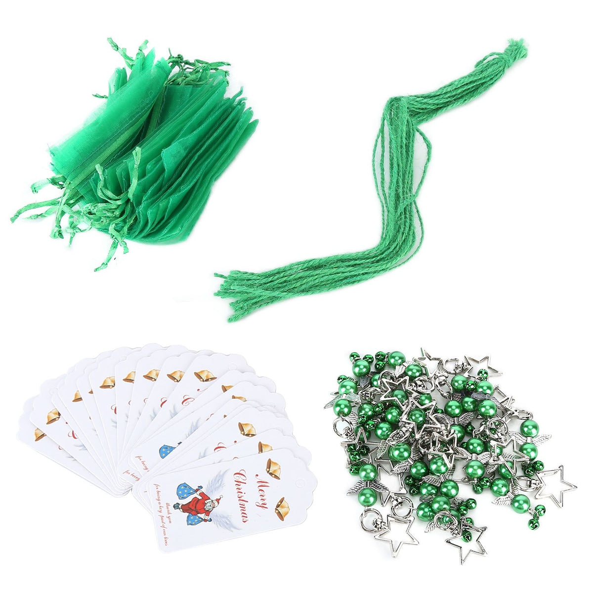 20PCS Keychain Bells Angel Stars Creative Christmas Decoration Gift Santa Claus Pendant Candy Bag Set Green