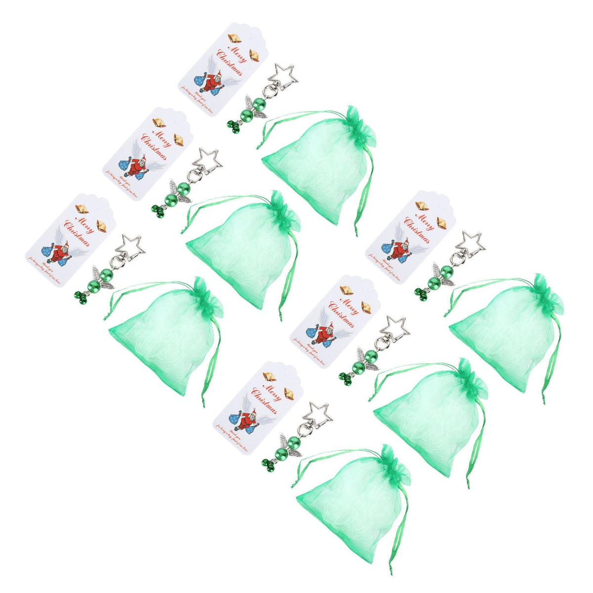 20PCS Keychain Bells Angel Stars Creative Christmas Decoration Gift Santa Claus Pendant Candy Bag Set Green