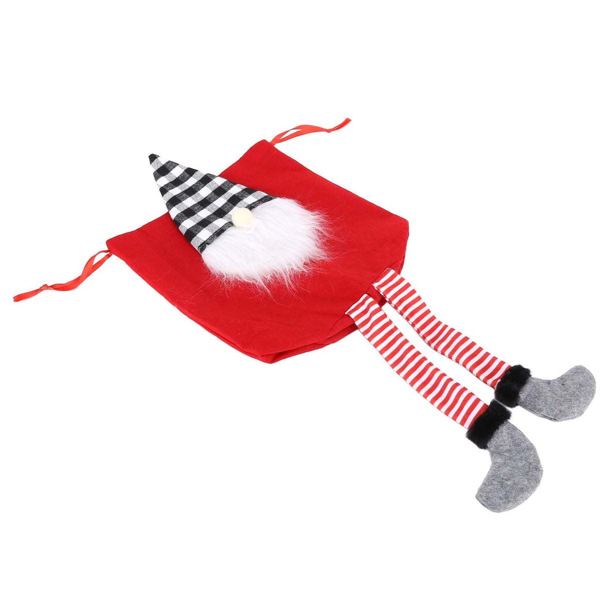 Christmas Gift Bag Faceless Santa Claus Drawstring Pouch Treat Bag for Christmas PartyRed