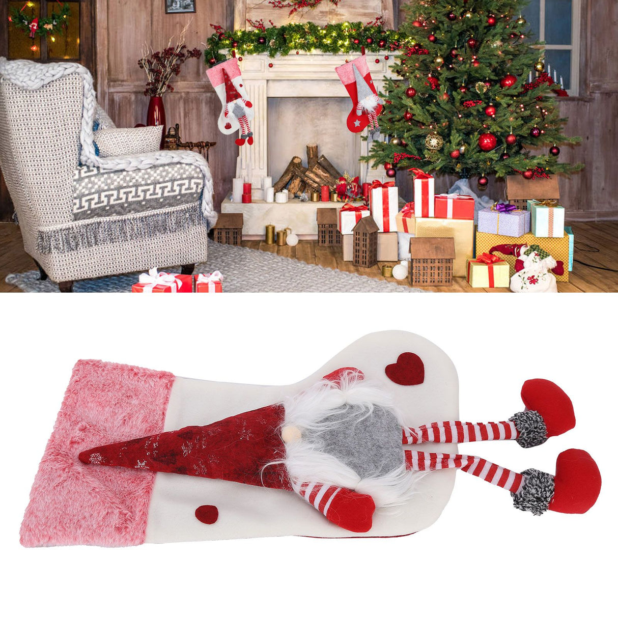 Christmas Ornaments Christmas Ornaments with Legs Plush Faceless Old Man in Deep Forest Christmas StockingsWhite