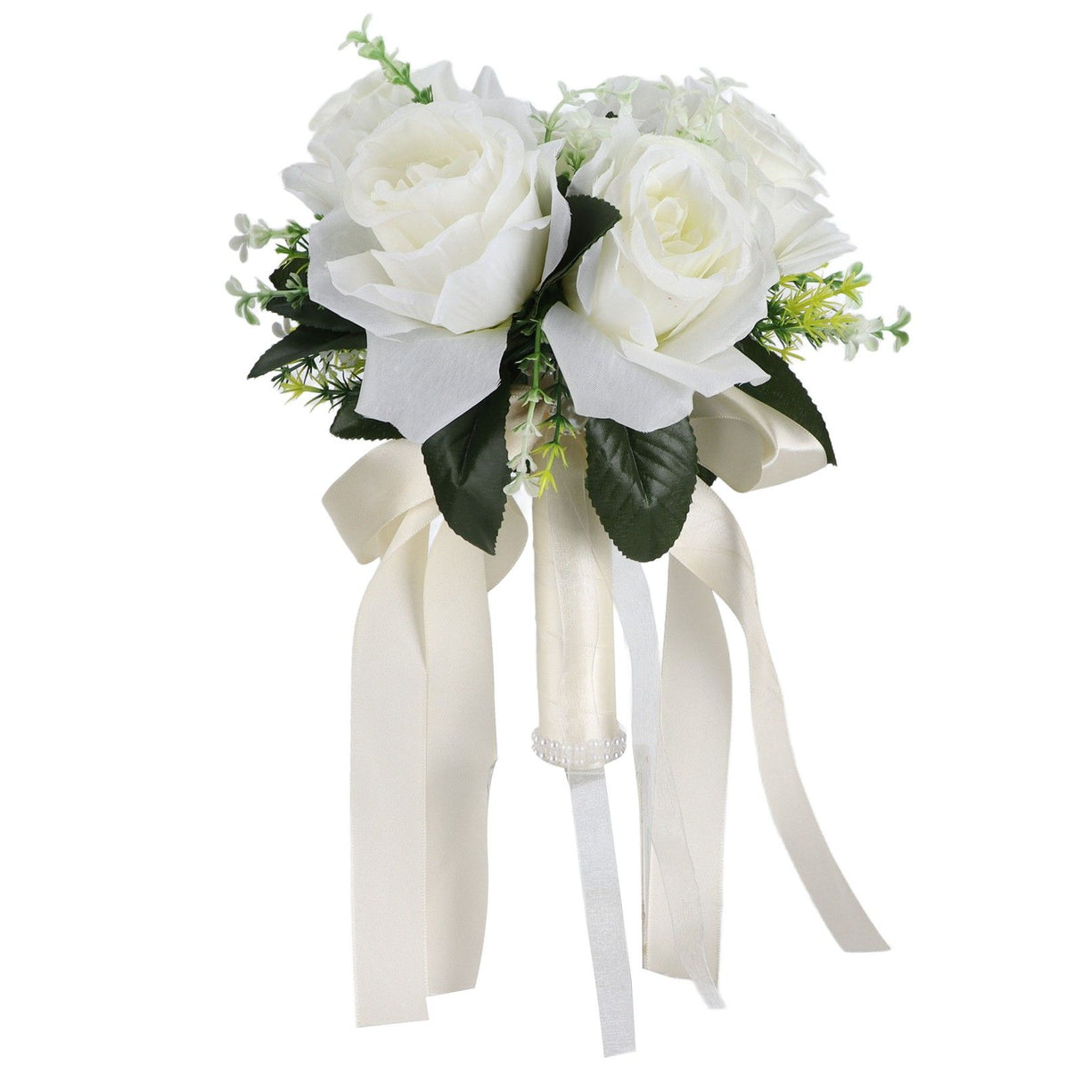 Artificial Wedding Bouquet Silk Flower Simulation Rose Bouquet for Bride Holding FlowersMilky White