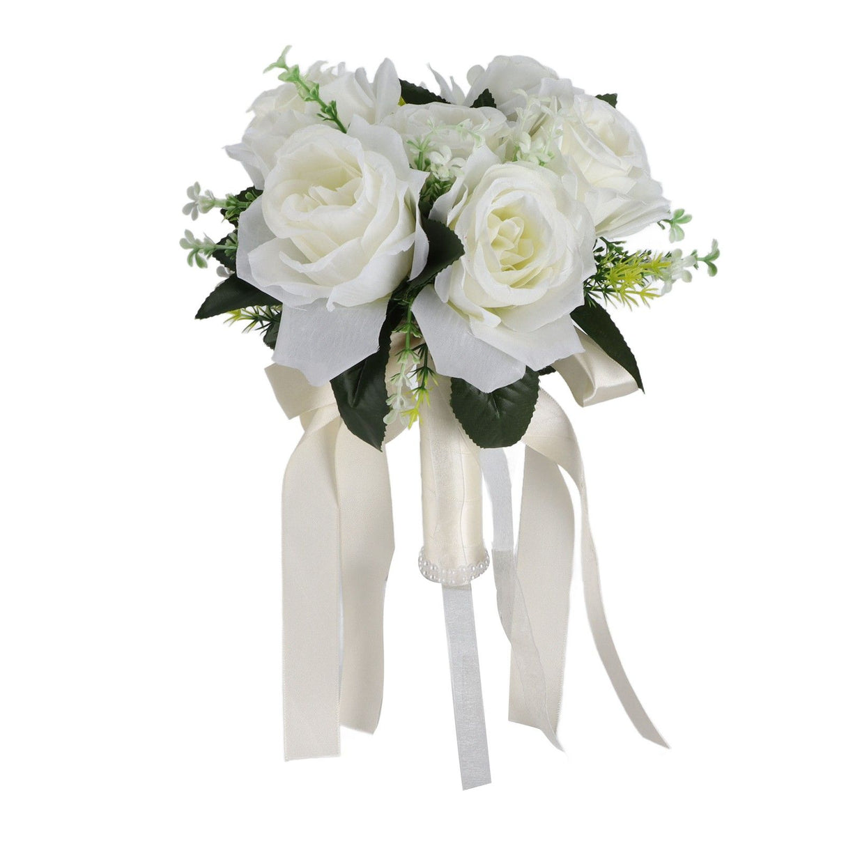 Artificial Wedding Bouquet Silk Flower Simulation Rose Bouquet for Bride Holding FlowersMilky White
