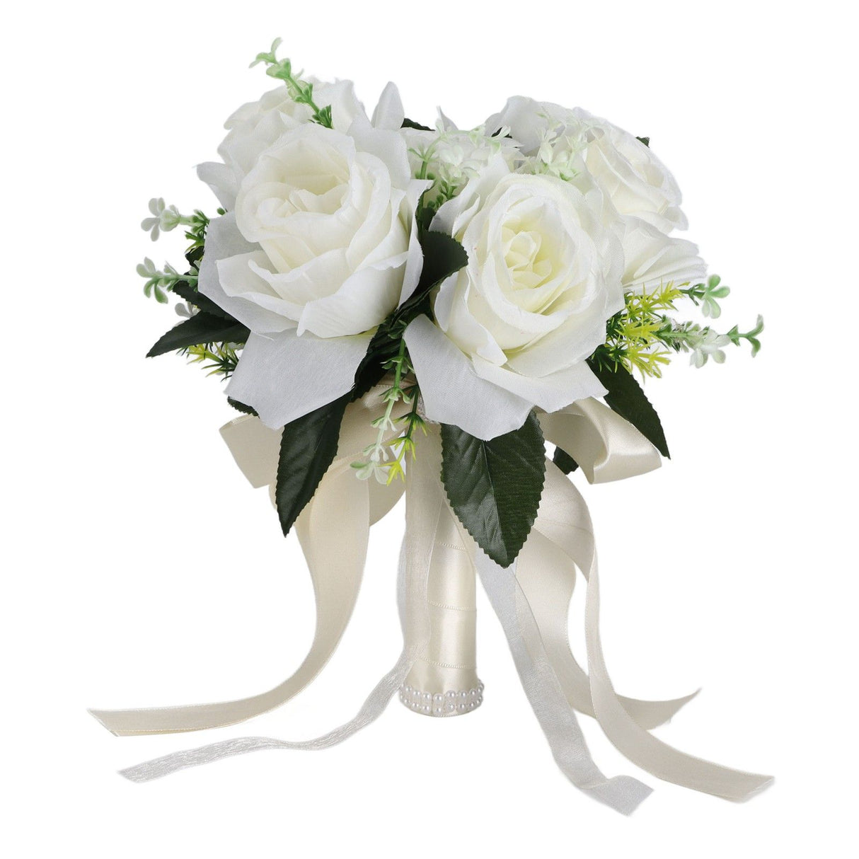 Artificial Wedding Bouquet Silk Flower Simulation Rose Bouquet for Bride Holding FlowersMilky White