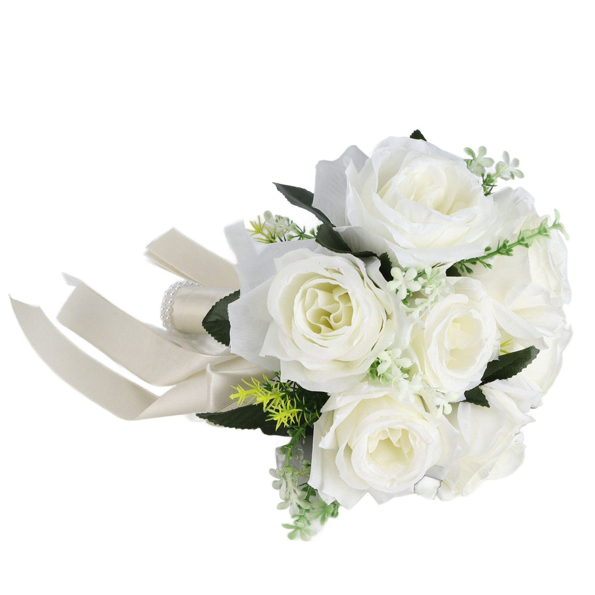 Artificial Wedding Bouquet Silk Flower Simulation Rose Bouquet for Bride Holding FlowersMilky White