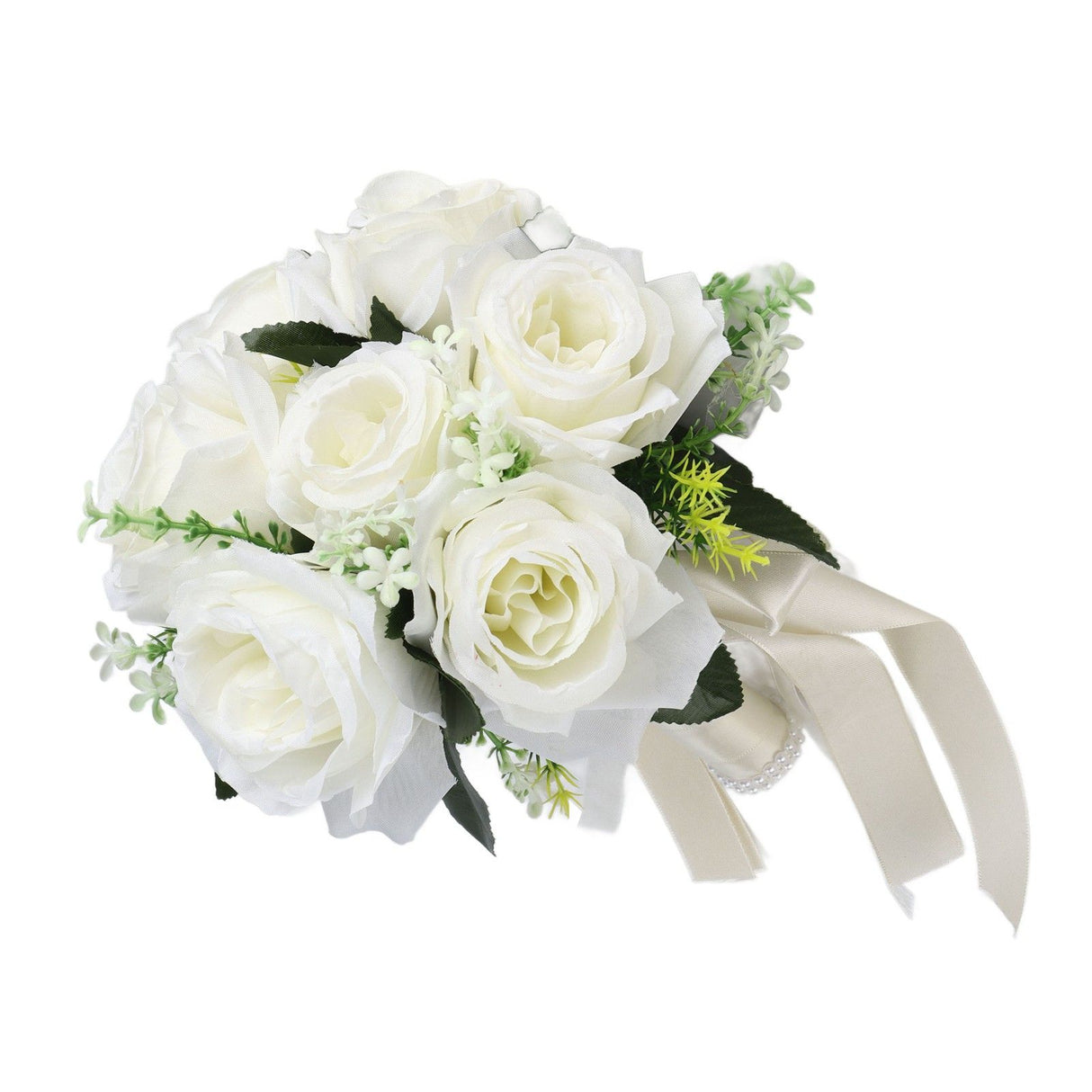 Artificial Wedding Bouquet Silk Flower Simulation Rose Bouquet for Bride Holding FlowersMilky White
