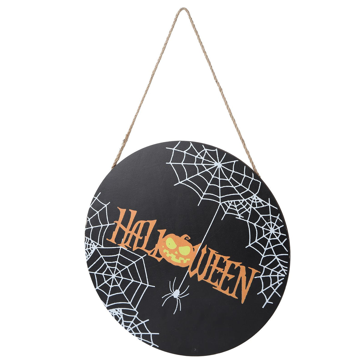 Spider Web Pattern Welcome Sign Wooden Hanging Door Hanger for Halloween Family Gathering BlackBowknot Not Included