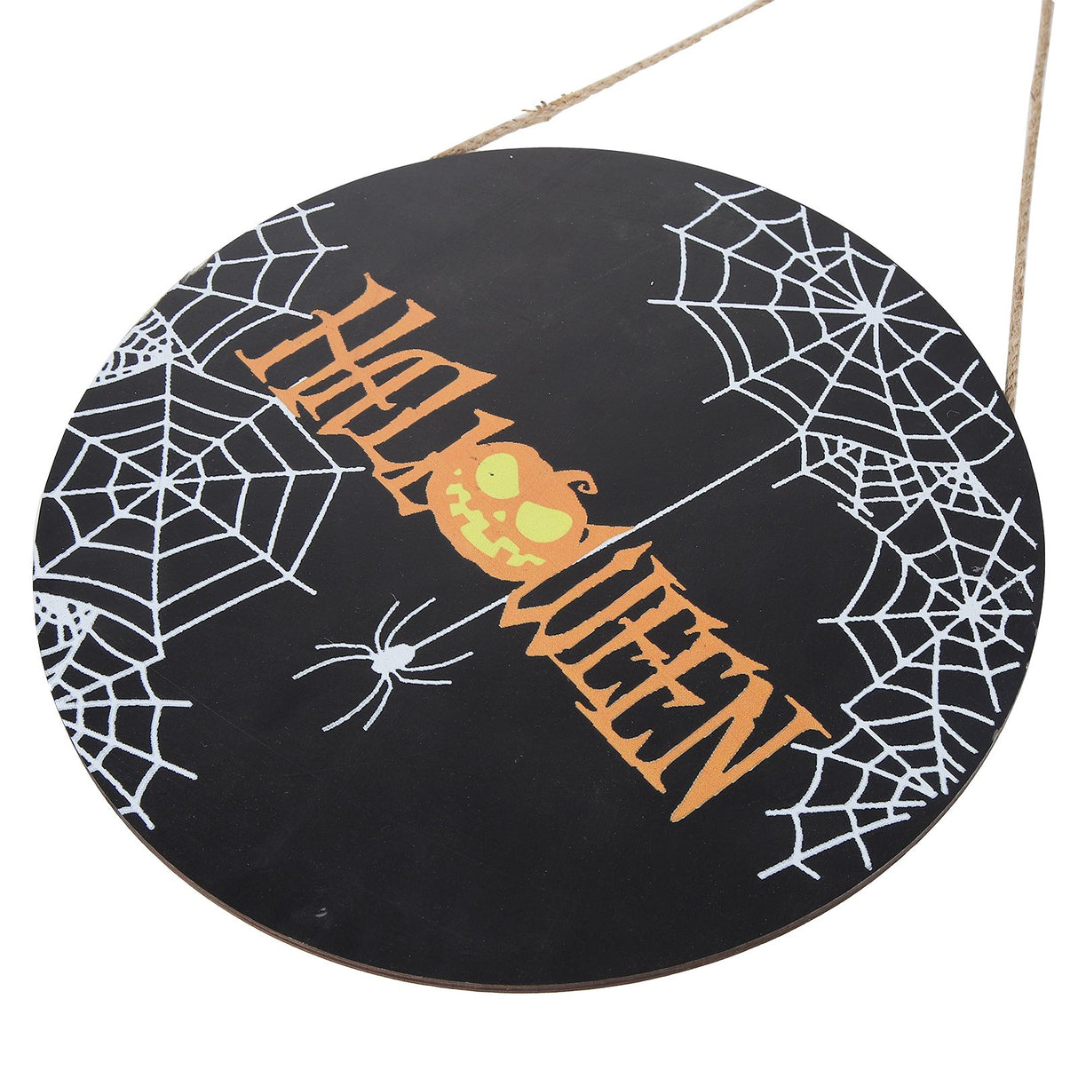 Spider Web Pattern Welcome Sign Wooden Hanging Door Hanger for Halloween Family Gathering BlackBowknot Not Included