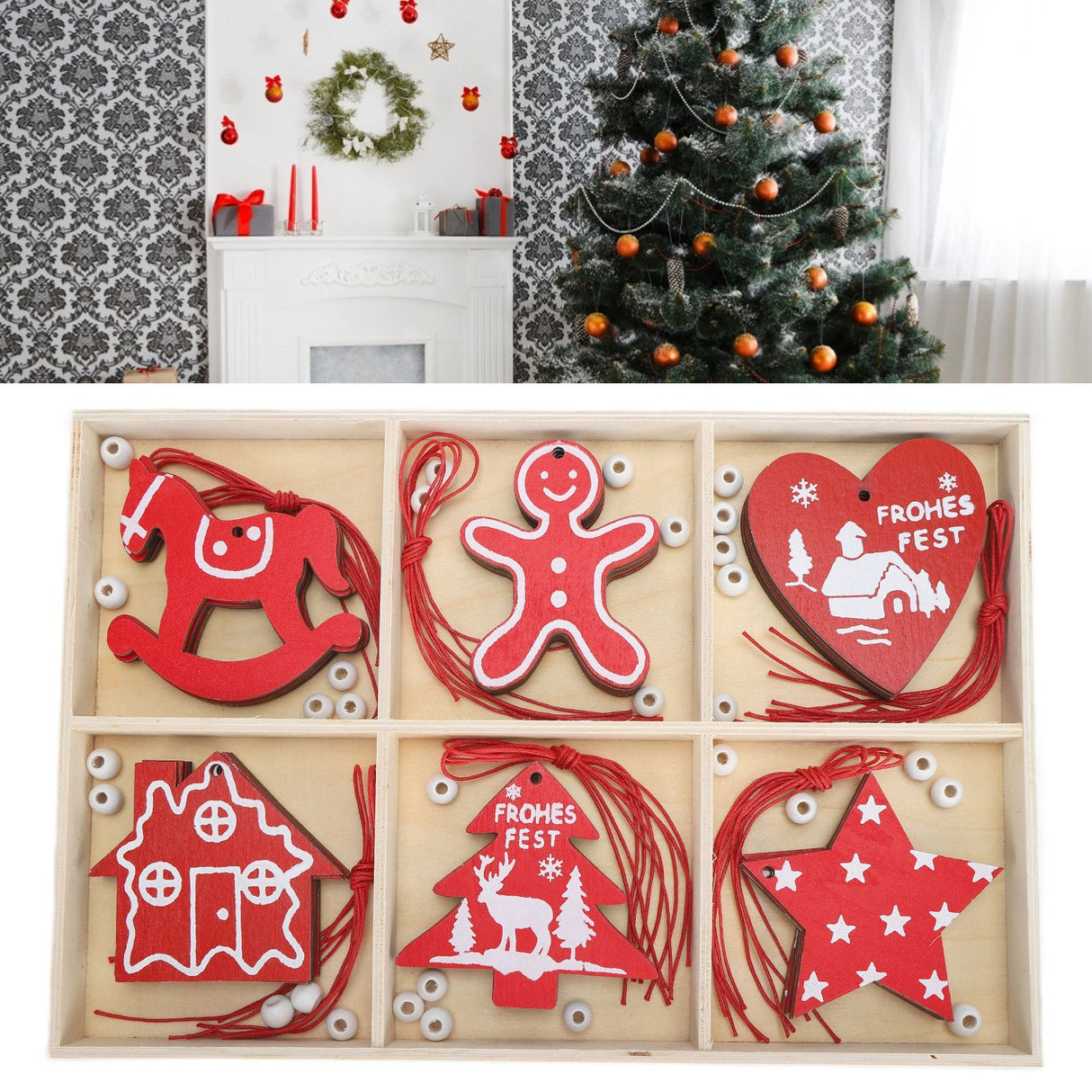 Wooden Hanging Ornaments DIY Christmas Tree Decorative Pendants Decoration AccessoriesJM02033