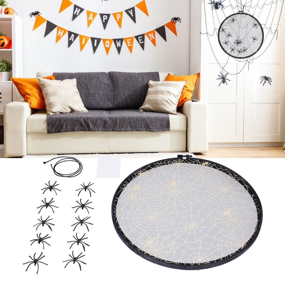 Halloween Embroidery DIY Hanging Decorative Cross Stitch Crafts Ornament for Home FestivalWithout Bowknot