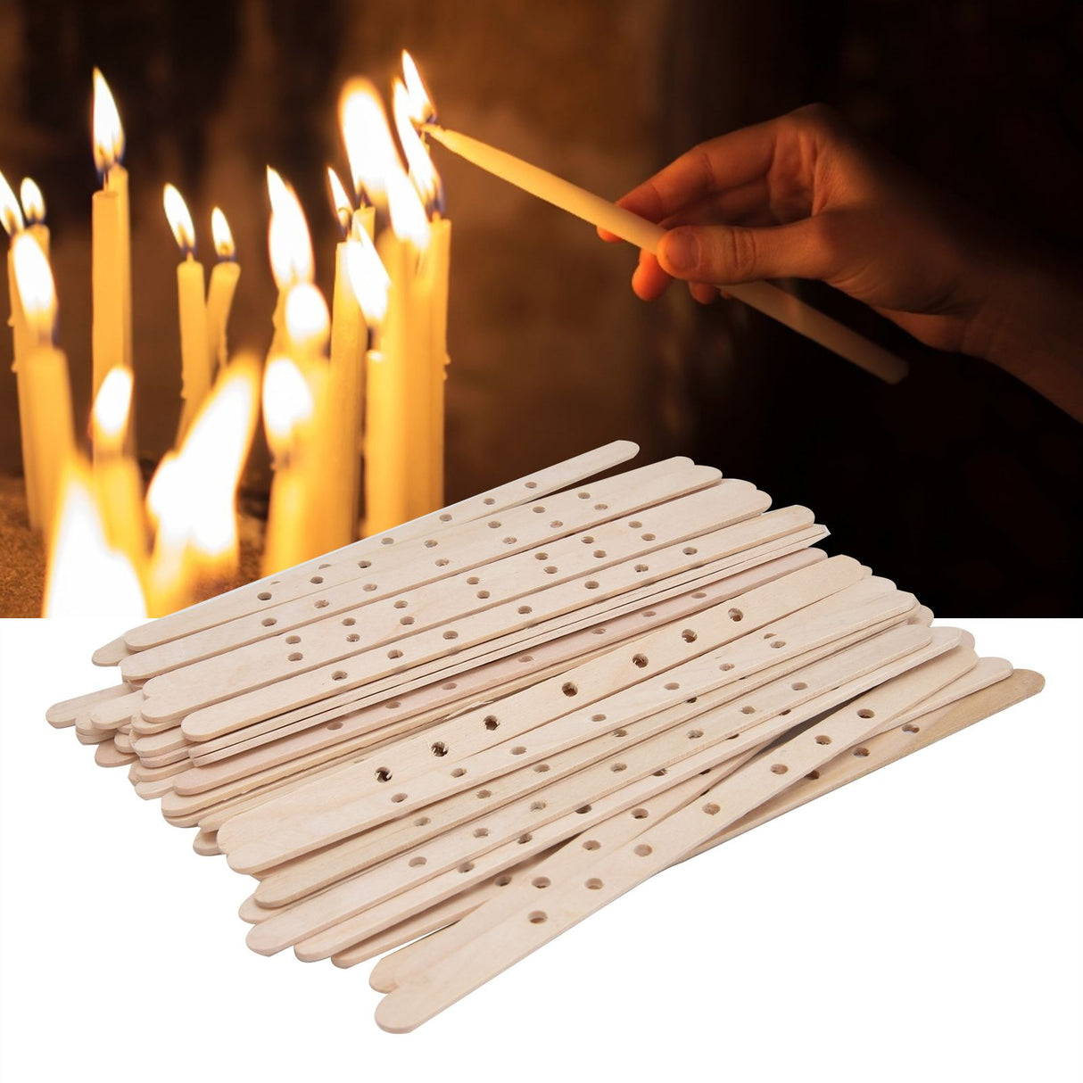 50Pcs Candle Wick Holder Birch Easy Use Reusable Wooden Wax Core Holder for Making Candles180x10mm 7 Hole