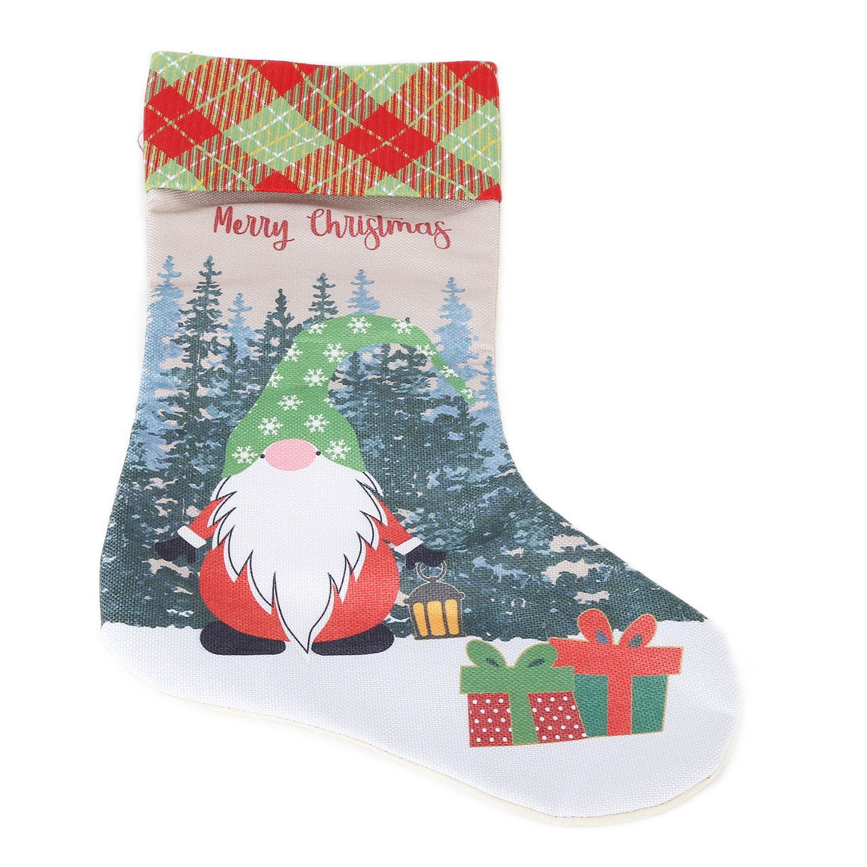 Christmas Decorative Sock Faceless Doll Pattern Children's Gift Bag for Festival Costume PartyGreen Hat