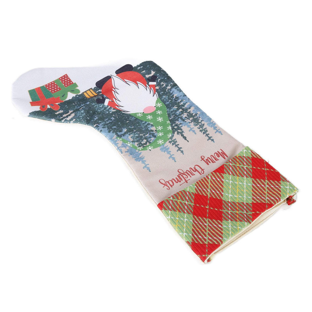 Christmas Decorative Sock Faceless Doll Pattern Children's Gift Bag for Festival Costume PartyGreen Hat