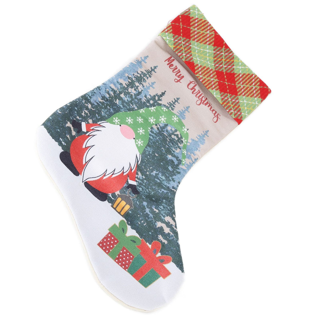 Christmas Decorative Sock Faceless Doll Pattern Children's Gift Bag for Festival Costume PartyGreen Hat