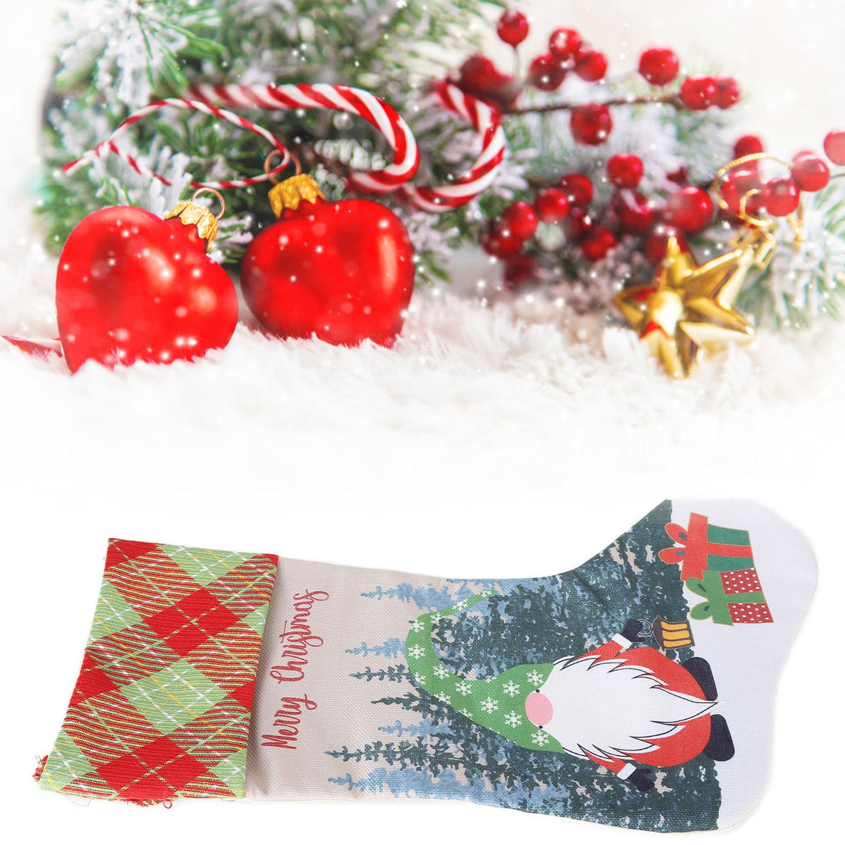 Christmas Decorative Sock Faceless Doll Pattern Children's Gift Bag for Festival Costume PartyGreen Hat