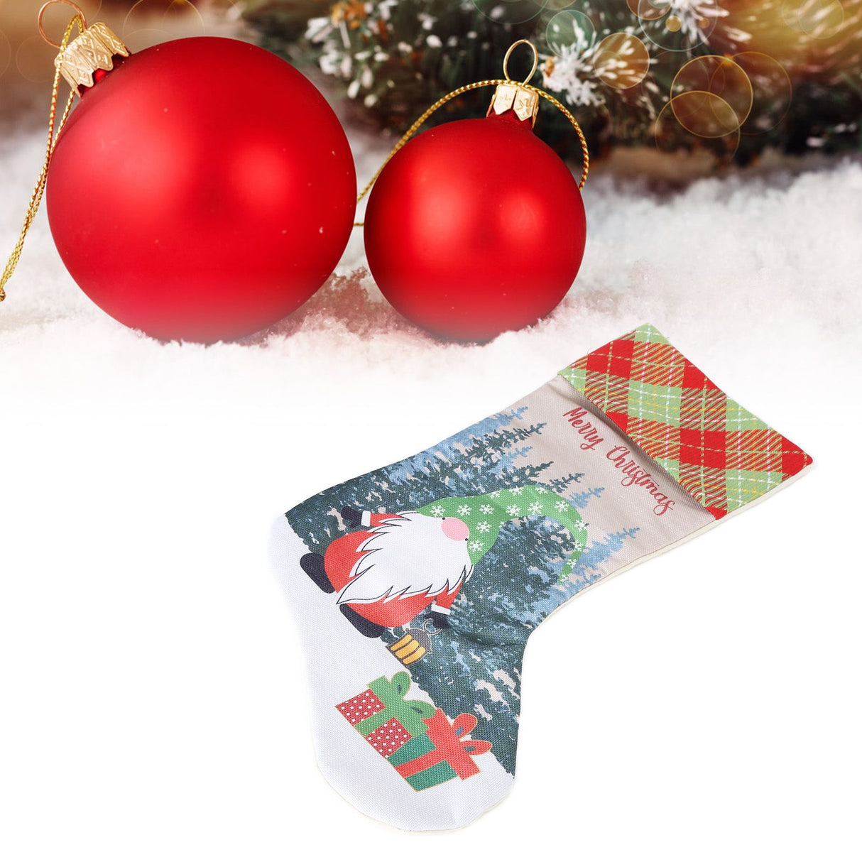 Christmas Decorative Sock Faceless Doll Pattern Children's Gift Bag for Festival Costume PartyGreen Hat