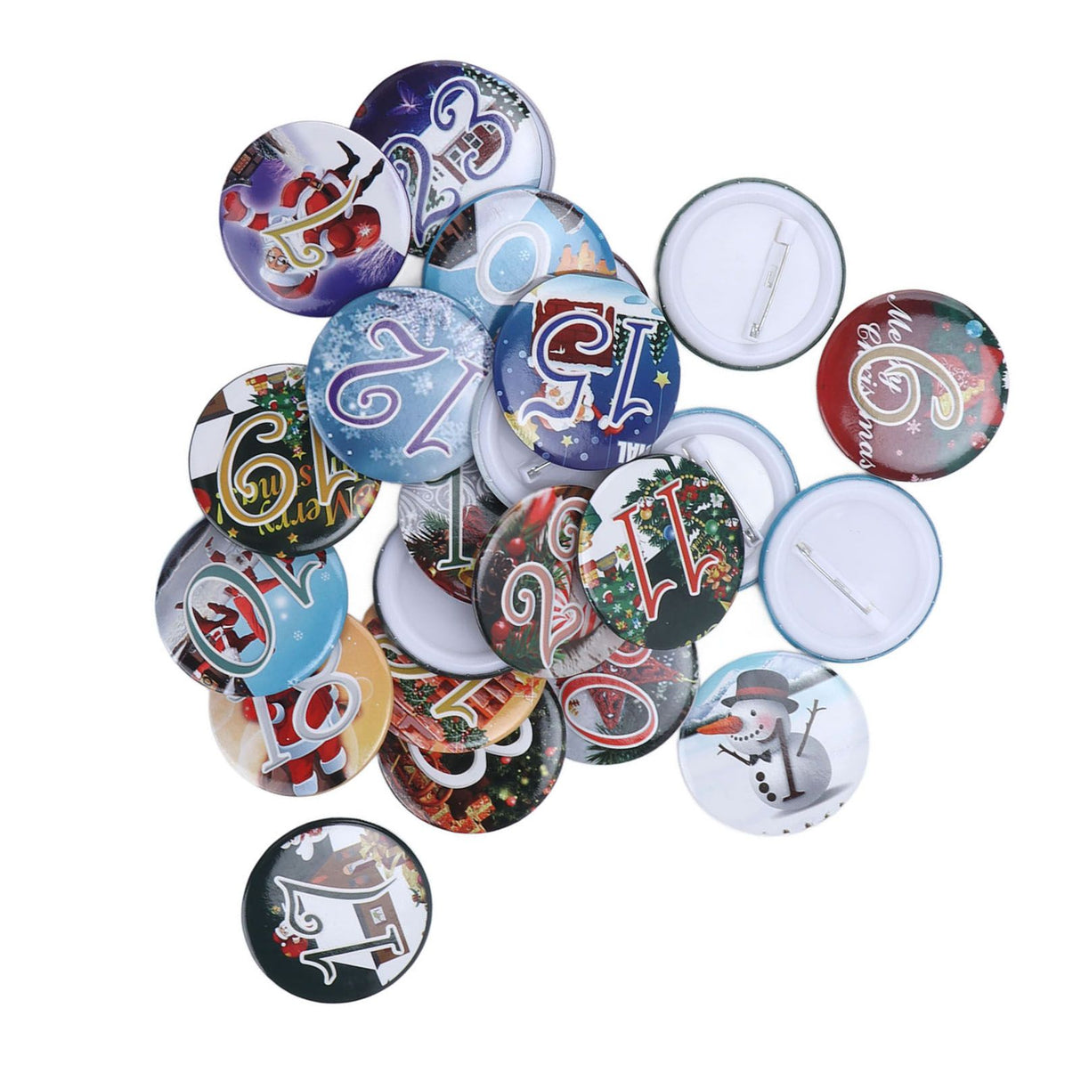 Lucky Number Button Pin Unique Pattern Button Pin Cartoon Advent Calendar Brooch24PCS Landscape Cartoon