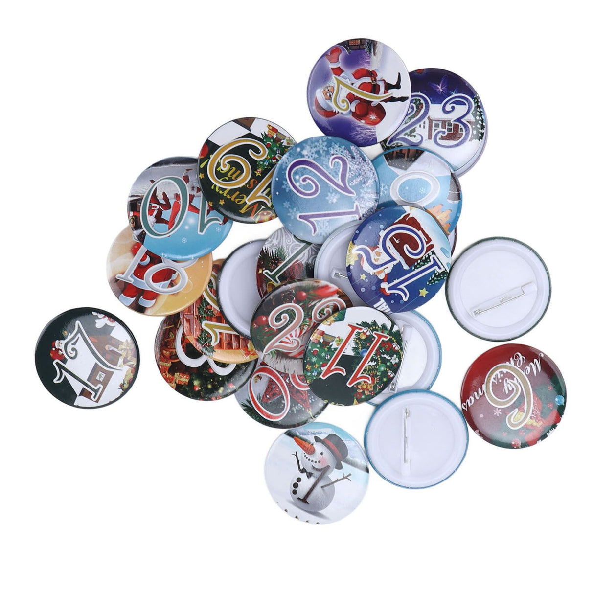 Lucky Number Button Pin Unique Pattern Button Pin Cartoon Advent Calendar Brooch24PCS Landscape Cartoon