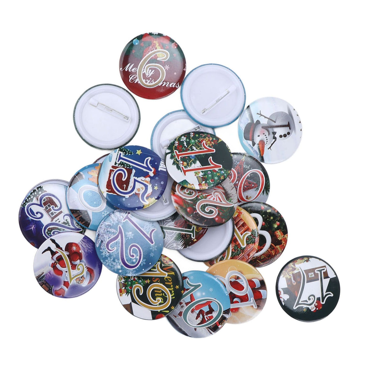 Lucky Number Button Pin Unique Pattern Button Pin Cartoon Advent Calendar Brooch24PCS Landscape Cartoon