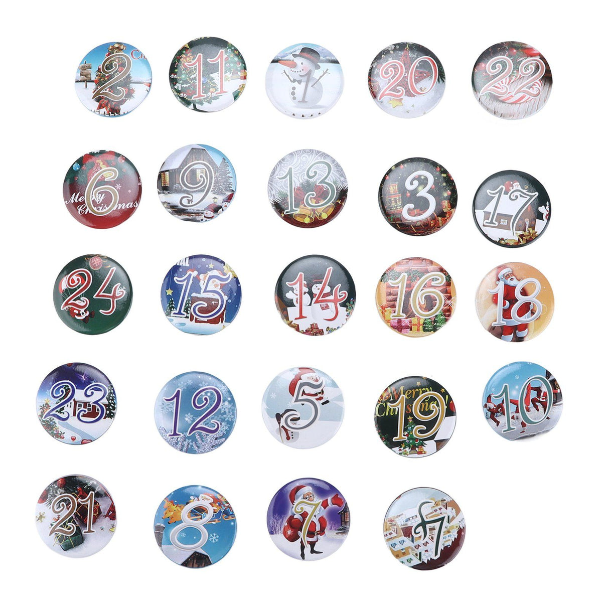 Lucky Number Button Pin Unique Pattern Button Pin Cartoon Advent Calendar Brooch24PCS Landscape Cartoon
