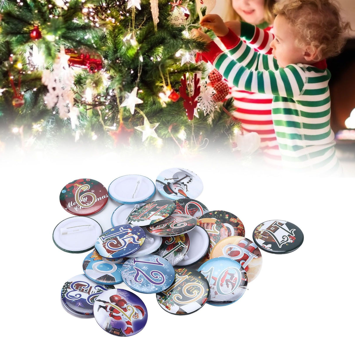 Lucky Number Button Pin Unique Pattern Button Pin Cartoon Advent Calendar Brooch24PCS Landscape Cartoon