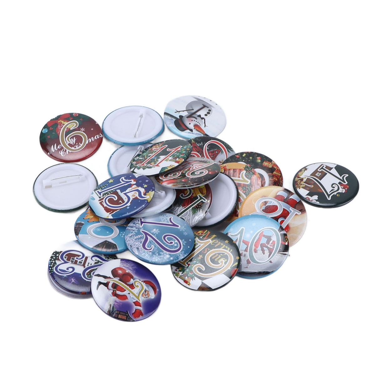 Lucky Number Button Pin Unique Pattern Button Pin Cartoon Advent Calendar Brooch24PCS Landscape Cartoon