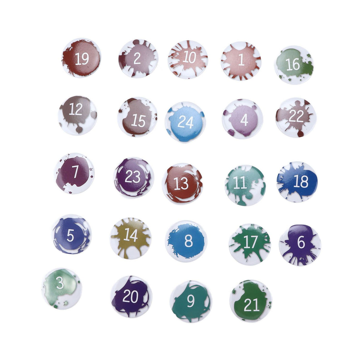 Lucky Number Button Pin Unique Pattern Button Pin Cartoon Advent Calendar Brooch24PCS Paint Graffiti